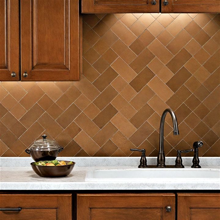 brushed bronze tiles for a luxurious kitchen backdrop