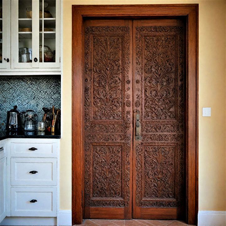 carved door for turning your pantry into a showcase of art