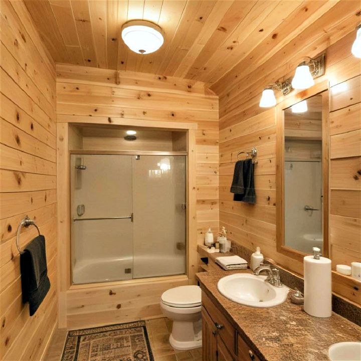 cedar paneling for rustic bathroom