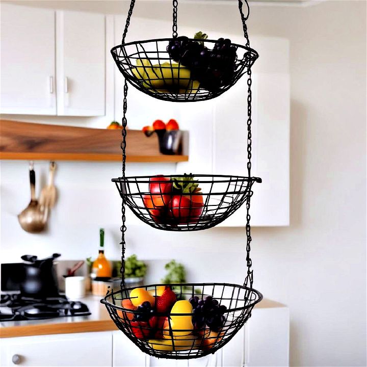 ceiling hung basket for fruits vegetables or small kitchen gadgets