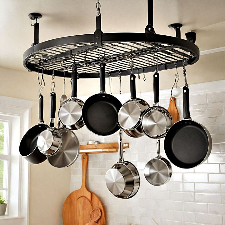 ceiling mounted pot rack to free up cabinet space