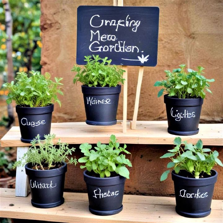 fun chalkboard pot herb garden