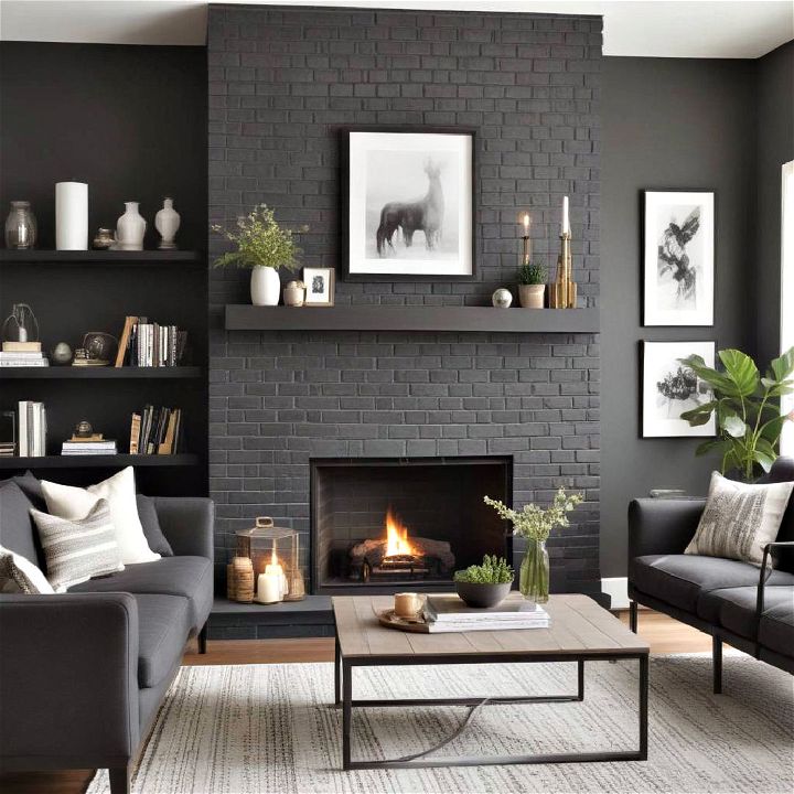 charcoal painted brick fireplace