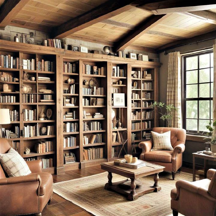 charm of rustic farmhouse style library