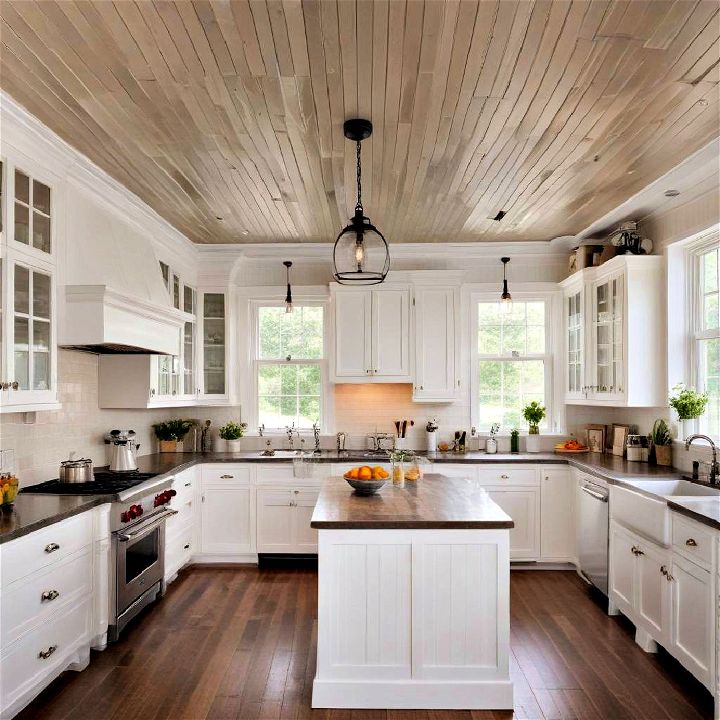 charming beadboard ceiling for kitchen