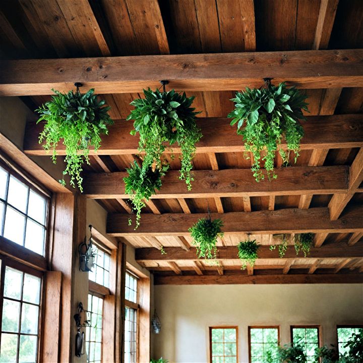 charming ceiling beams with plant holders