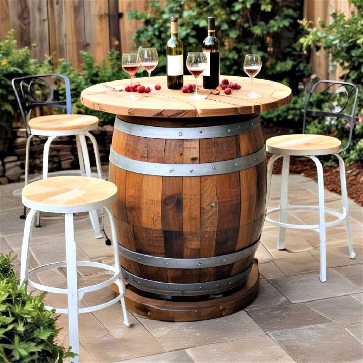 charming outdoor wine barrel table