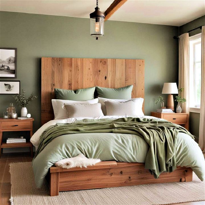 charming sage green with natural wood elements