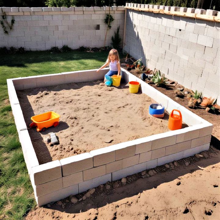 cinder block sandbox for kids