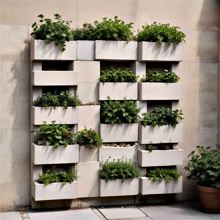 cinder block vertical garden for herbs