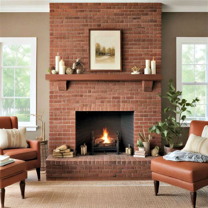 cinnamon painted brick fireplace