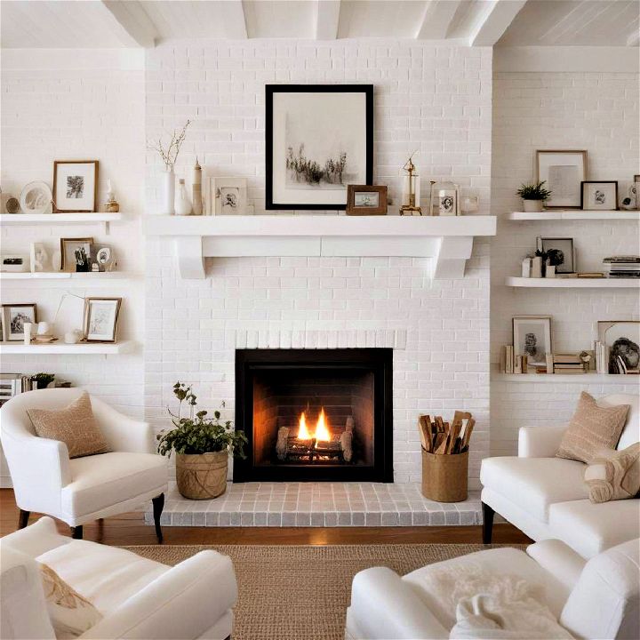 classic white painted brick fireplace