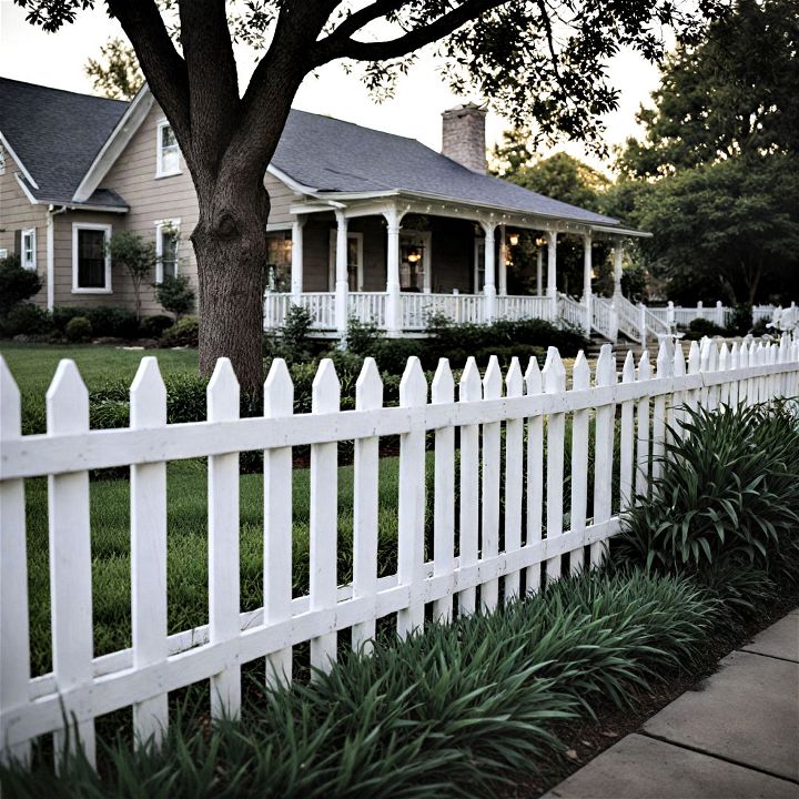 classic wood picket front yard fence