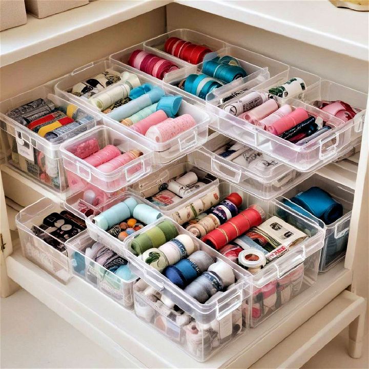 clear storage boxes for sewing room