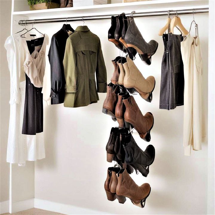 closet space with a hanging boot rack