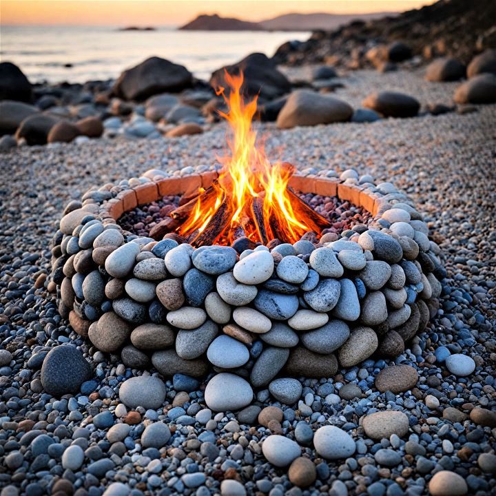 coastal inspired pebble fire pit for creating a tranquil retreat