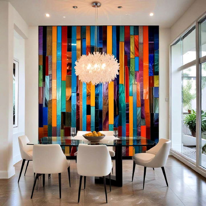 colored glass panels accent wall