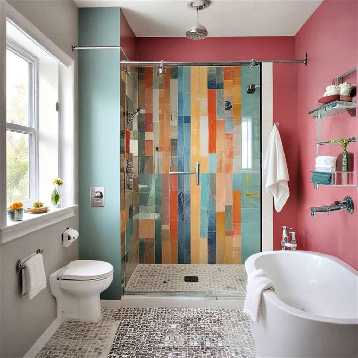 colorful accent wall for walk in shower