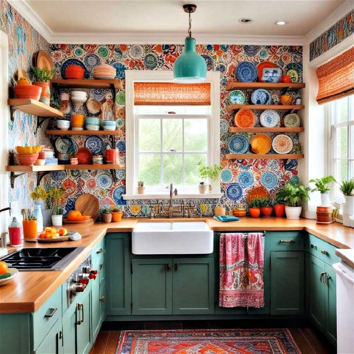 colorful accents boho kitchen