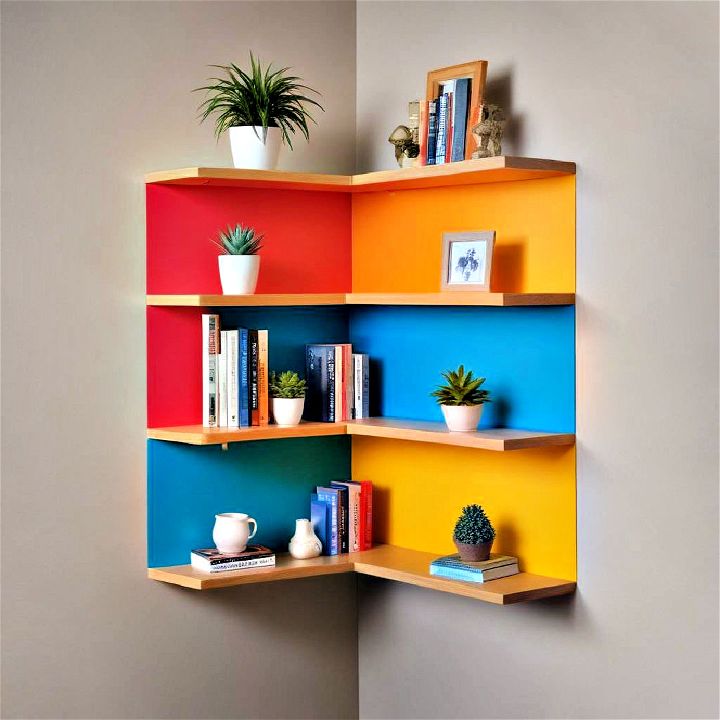 colorful corner wall shelves
