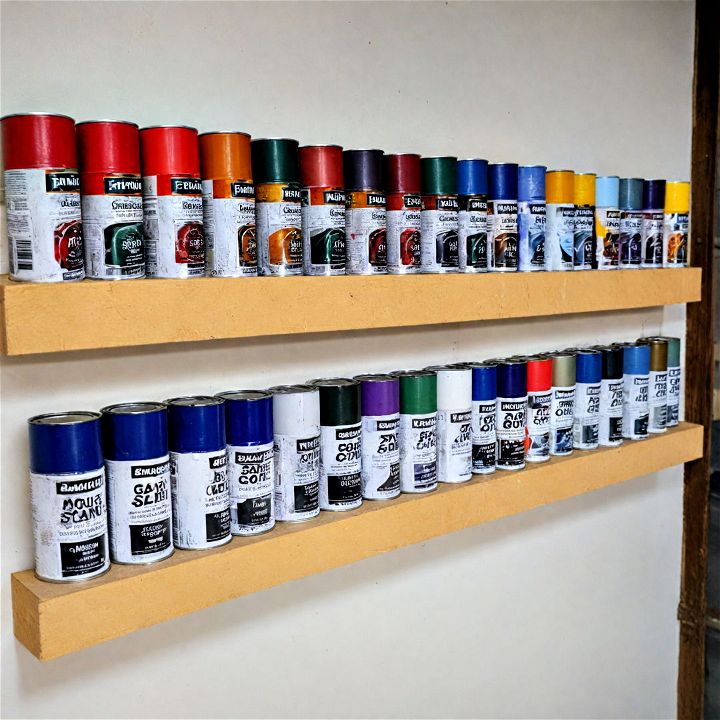 colorful paint can storage shelves