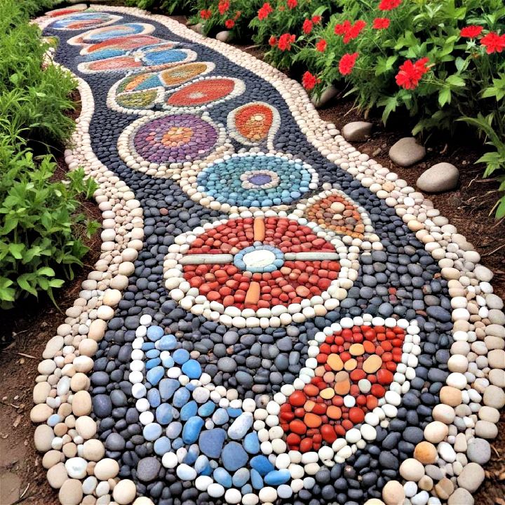 colorful pebble mosaic paths