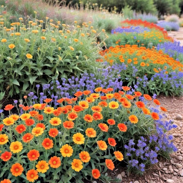 colorful xeriscape wildflower garden