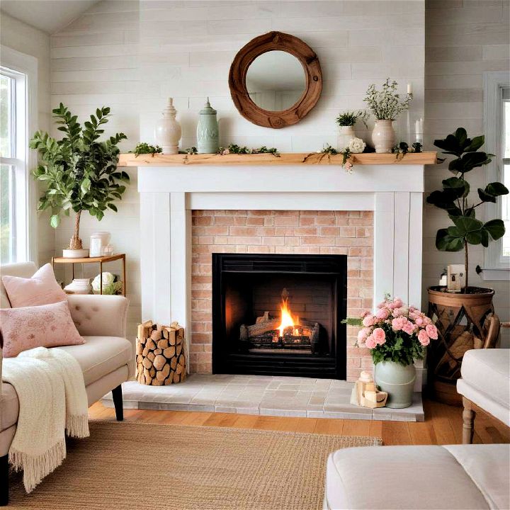 comfort and simplicity cottagecore aesthetic shiplap fireplace