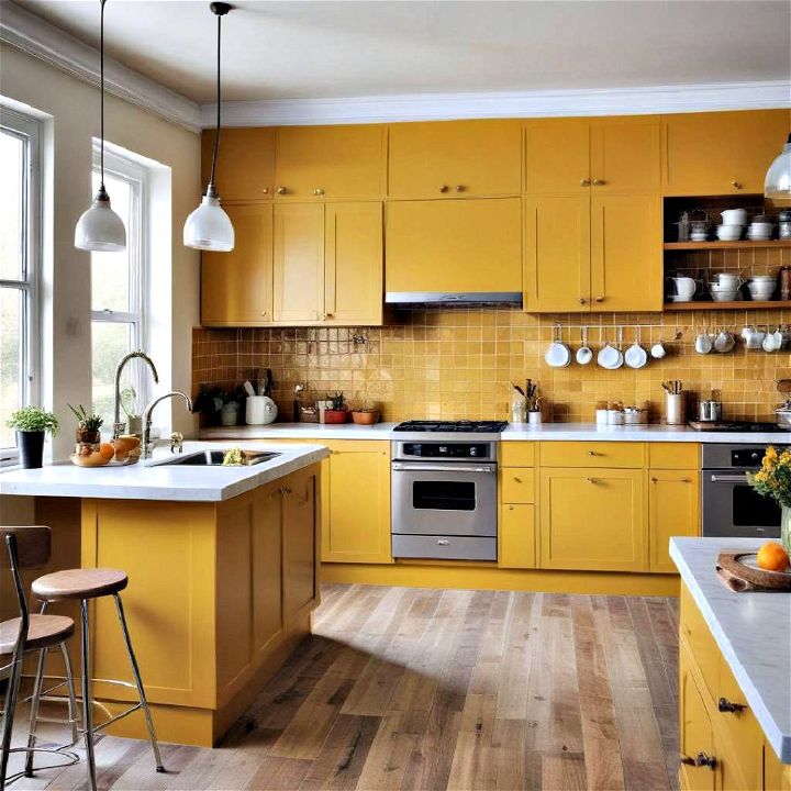 stylish mustard yellow color cabinets