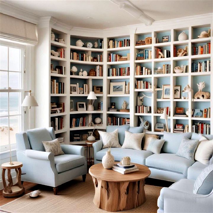 comfortable beach themed library
