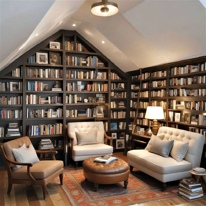 comfortable home library for attic room