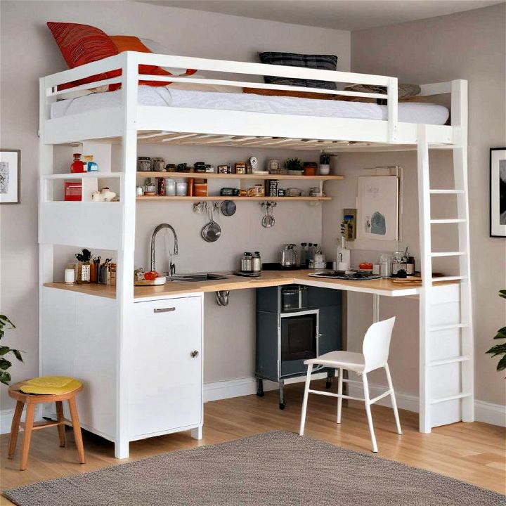compact kitchenette loft bed