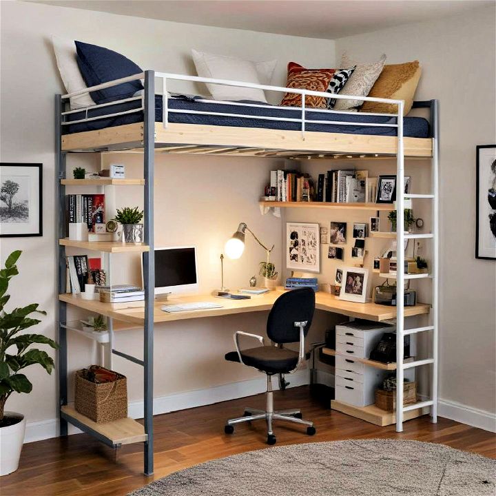 compact office loft bed setup