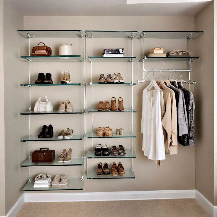 contemporary and luxurious suspended glass shelves for closet