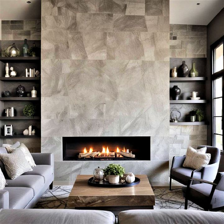 contemporary glam stone fireplace