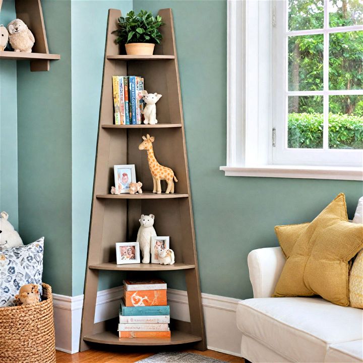 corner bookshelf for small nursery