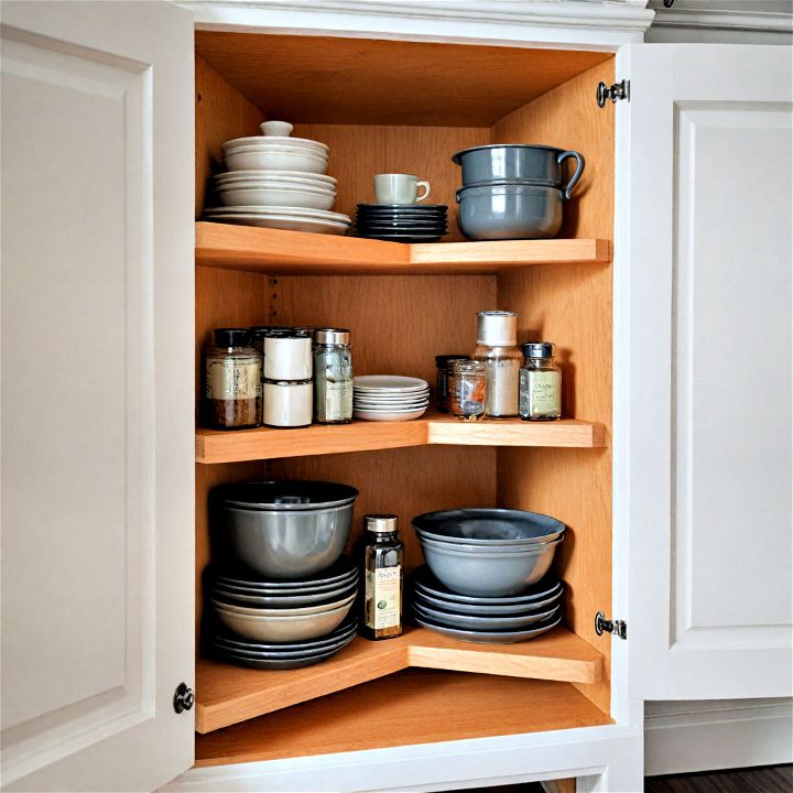 corner shelf inserts to maximize the storage potential of corner cabinets