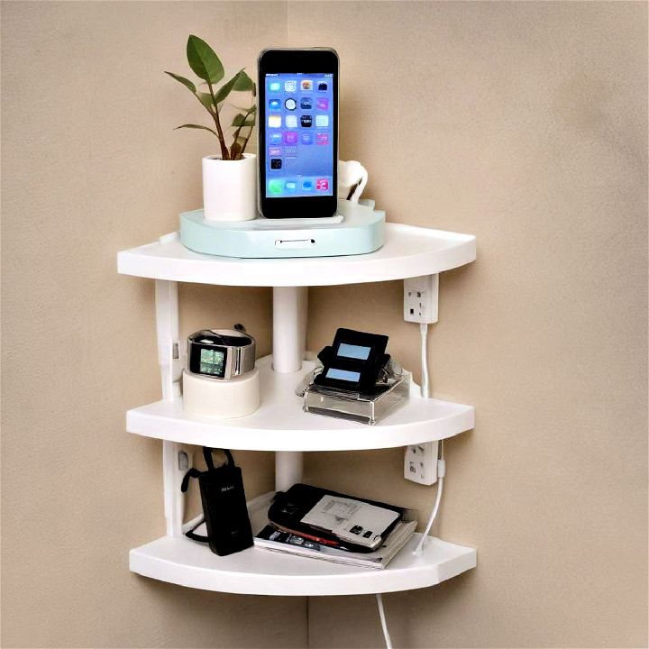 corner shelf with a built in charging station