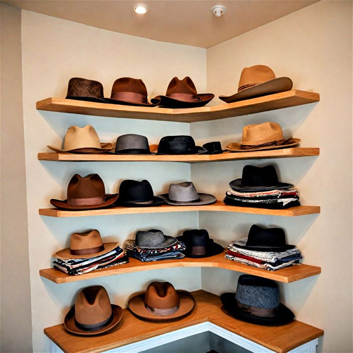 corner shelves for displaying or storing hats and bags