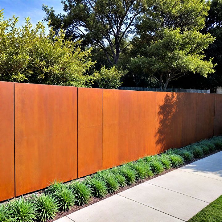 corten steel fencing to add a dramatic durable element to your front yard