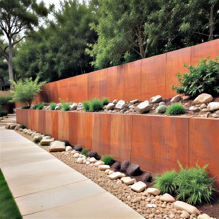 corten steel retaining wall to combat erosion
