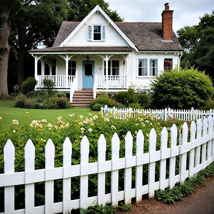 cottage style white picket fence to add homely feel to any front yard