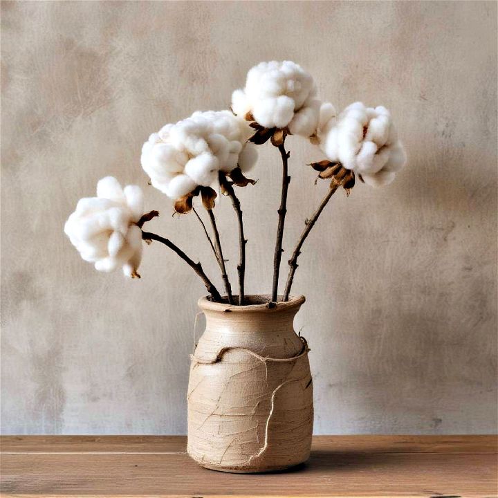 cotton stem accents to add a touch of nature to your farmhouse decor