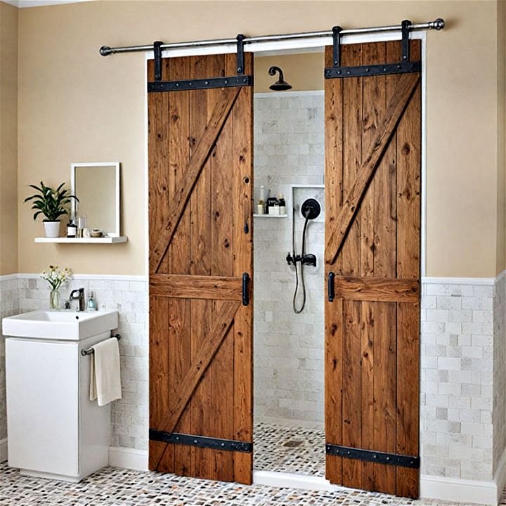 country inspired barn door shower