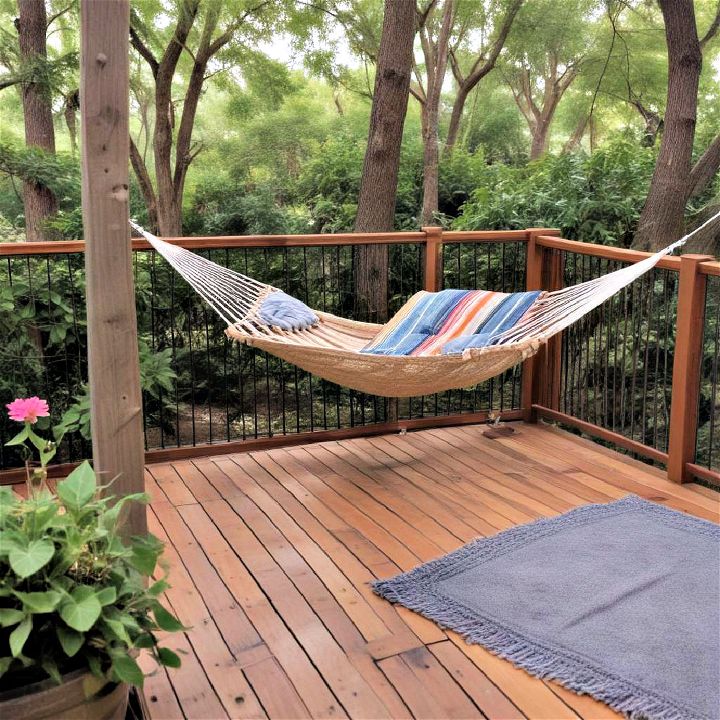 cozy backyard hammock deck