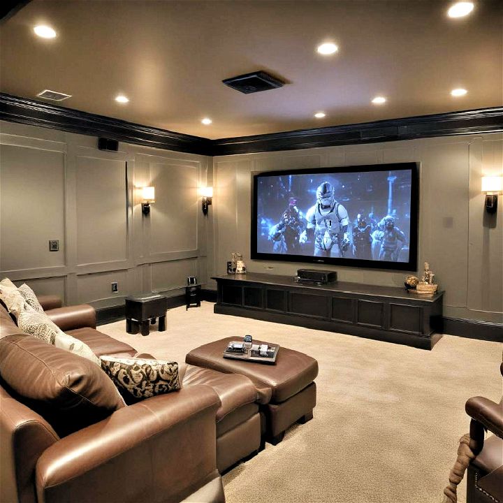 cozy basement home theater for family movie nights