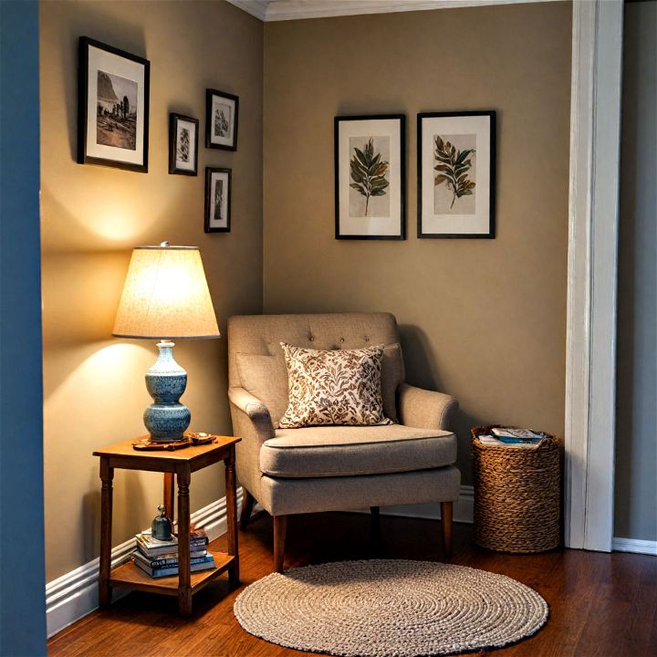 cozy corner reading nook for small guest bedroom