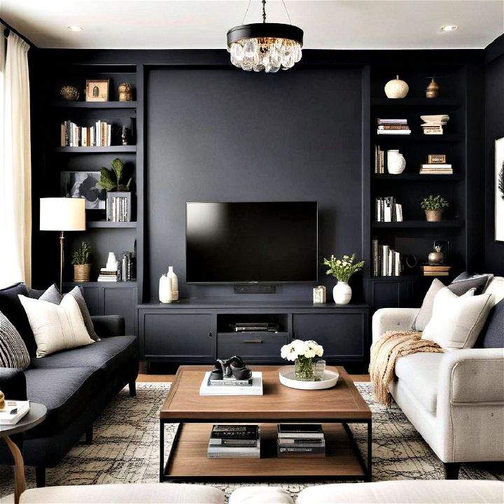 cozy dark color scheme tv room