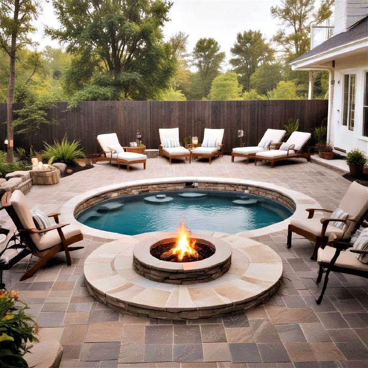 cozy fire pit area for pool deck
