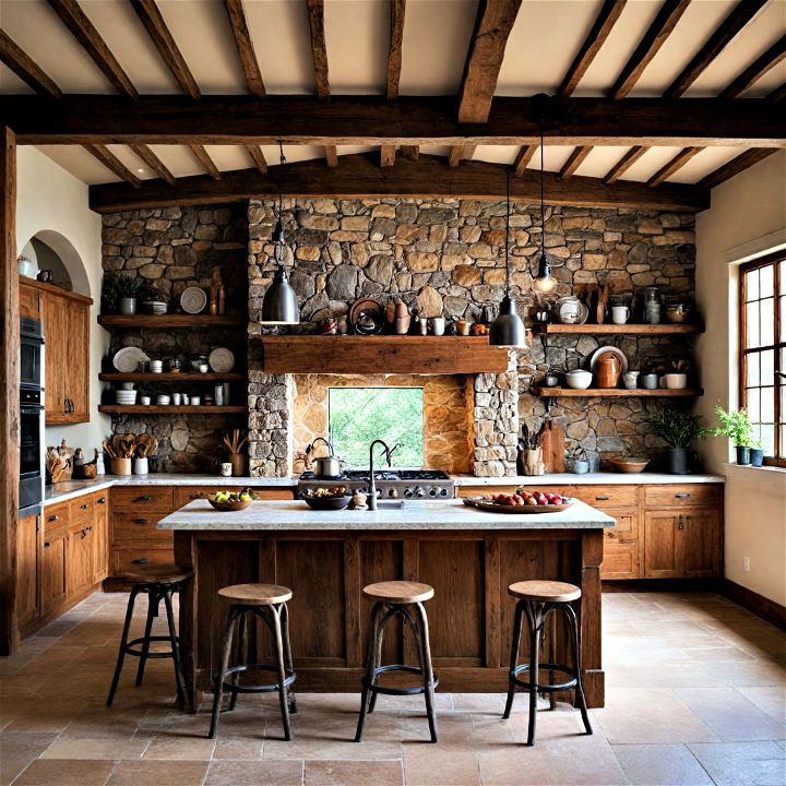 cozy inviting rustic themed open kitchen